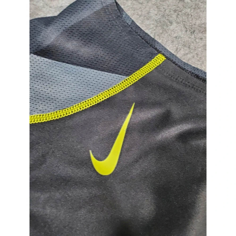 Nike Tank Top Mens L Grey Volt Yellow Stretch Pro Combat Dri-Fit 485172-013